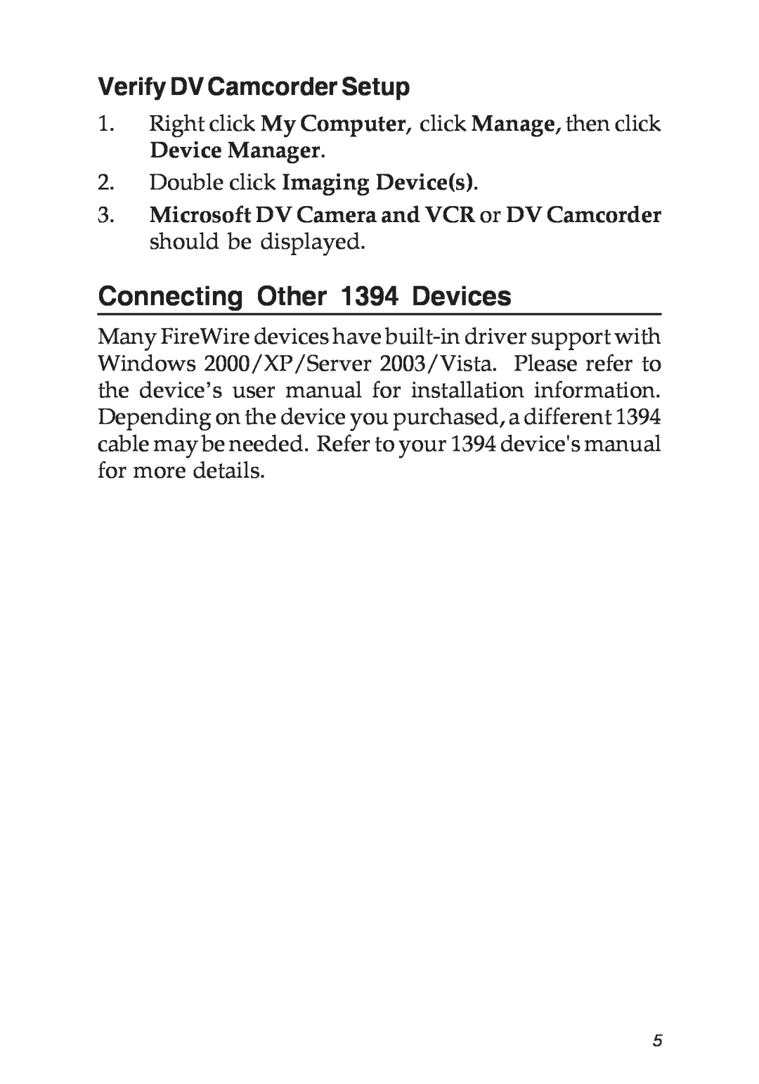 SIIG 04-0263E manual Connecting Other 1394 Devices, Verify DV Camcorder Setup, Double click Imaging Devices 