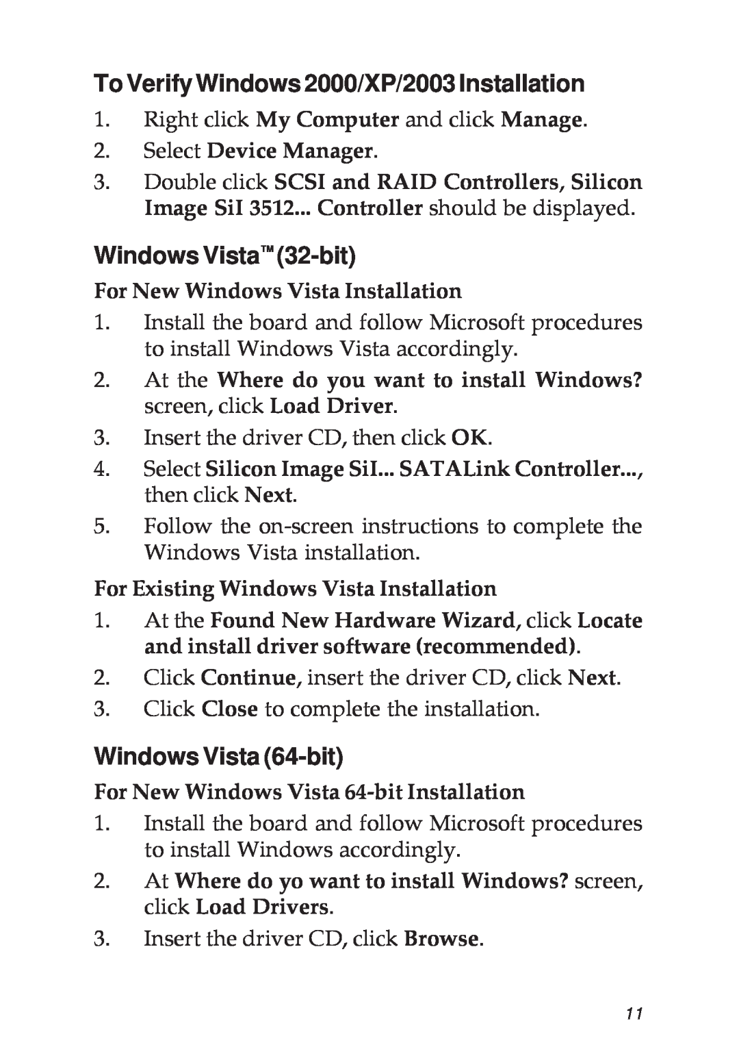 SIIG 04-0265F specifications To Verify Windows 2000/XP/2003 Installation, Windows Vista 32-bit, Windows Vista 64-bit 