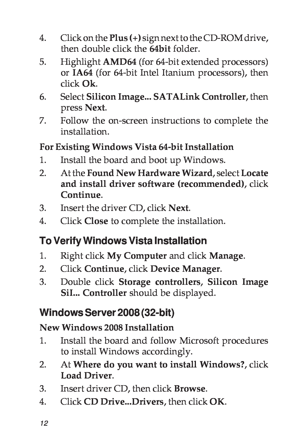 SIIG 04-0265F specifications To Verify Windows Vista Installation, Windows Server 2008 32-bit 
