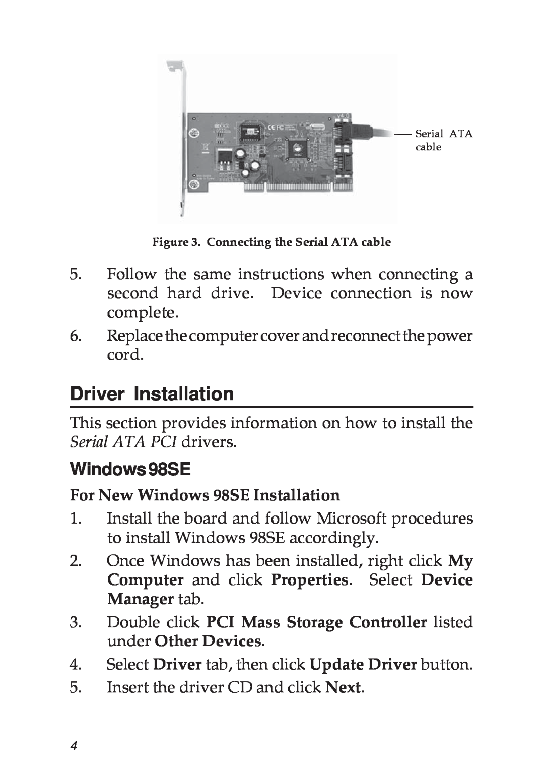 SIIG 04-0265F specifications Driver Installation, Windows98SE 