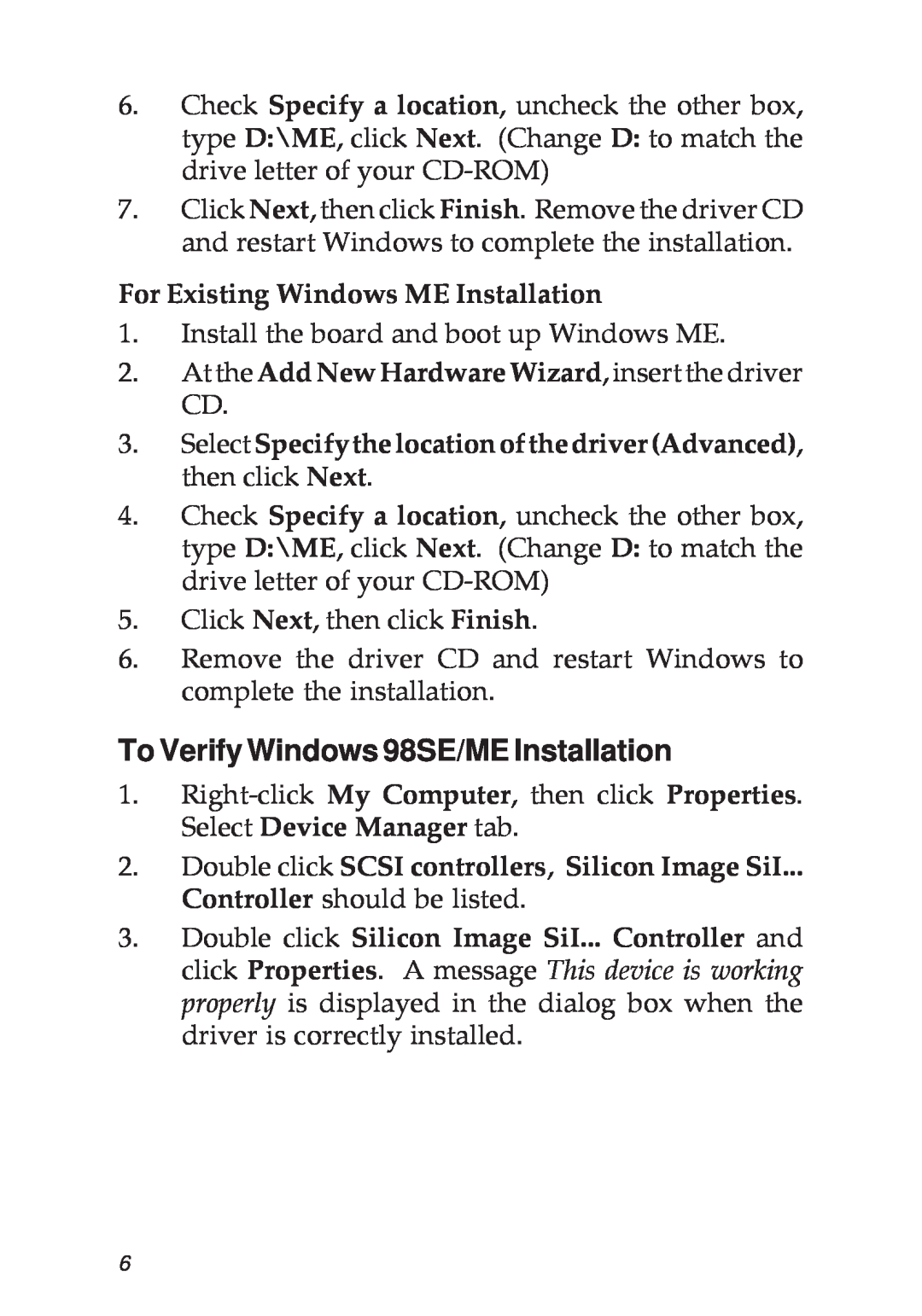 SIIG 04-0265F specifications To Verify Windows 98SE/ME Installation 