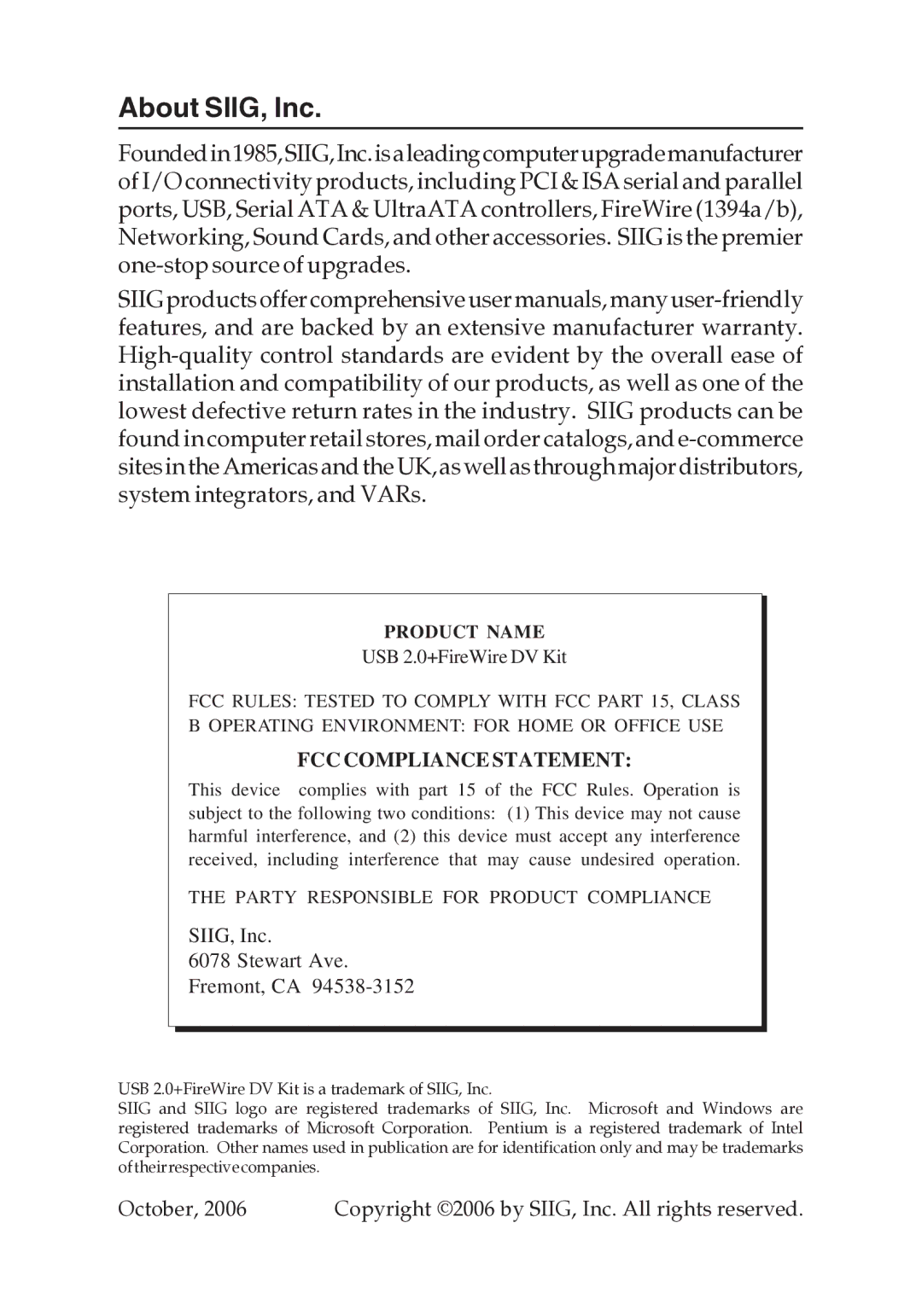 SIIG 04-0288E manual About SIIG, Inc 