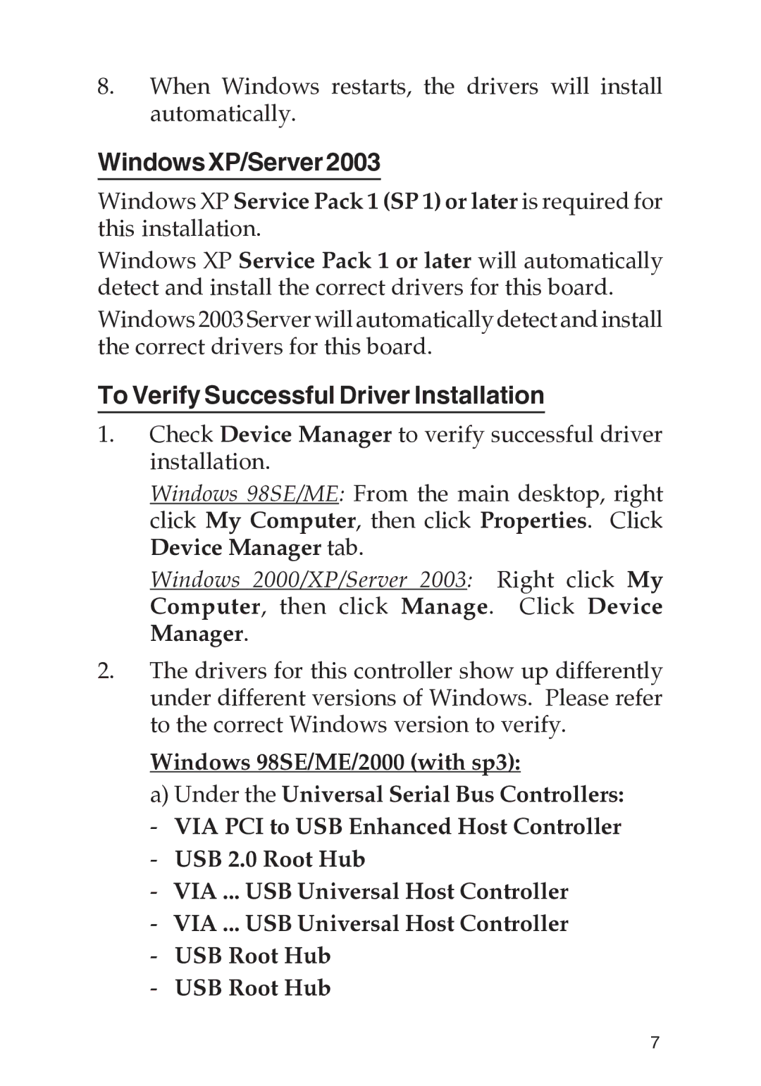 SIIG 04-0288E manual WindowsXP/Server2003, To Verify Successful Driver Installation 