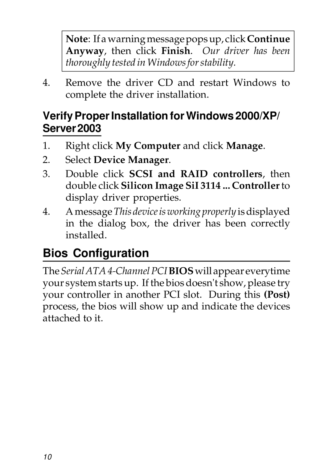 SIIG 04-0322B manual Bios Configuration, Verify Proper Installation for Windows 2000/XP/ Server, Select Device Manager 