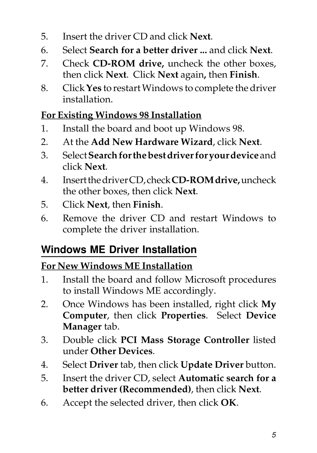 SIIG 04-0322B manual Windows ME Driver Installation, Select Search for a better driver ... and click Next 