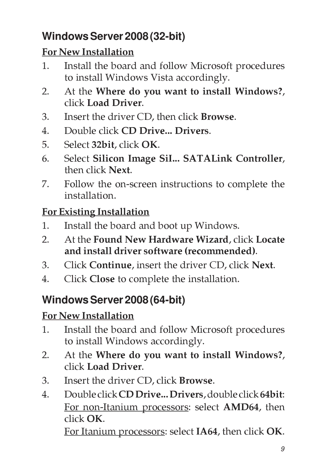 SIIG 04-0322C manual Windows Server 2008 32-bit, Windows Server 2008 64-bit 