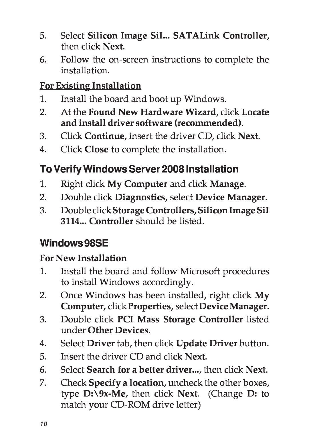SIIG 04-0322C manual To Verify Windows Server 2008 Installation, Windows98SE 