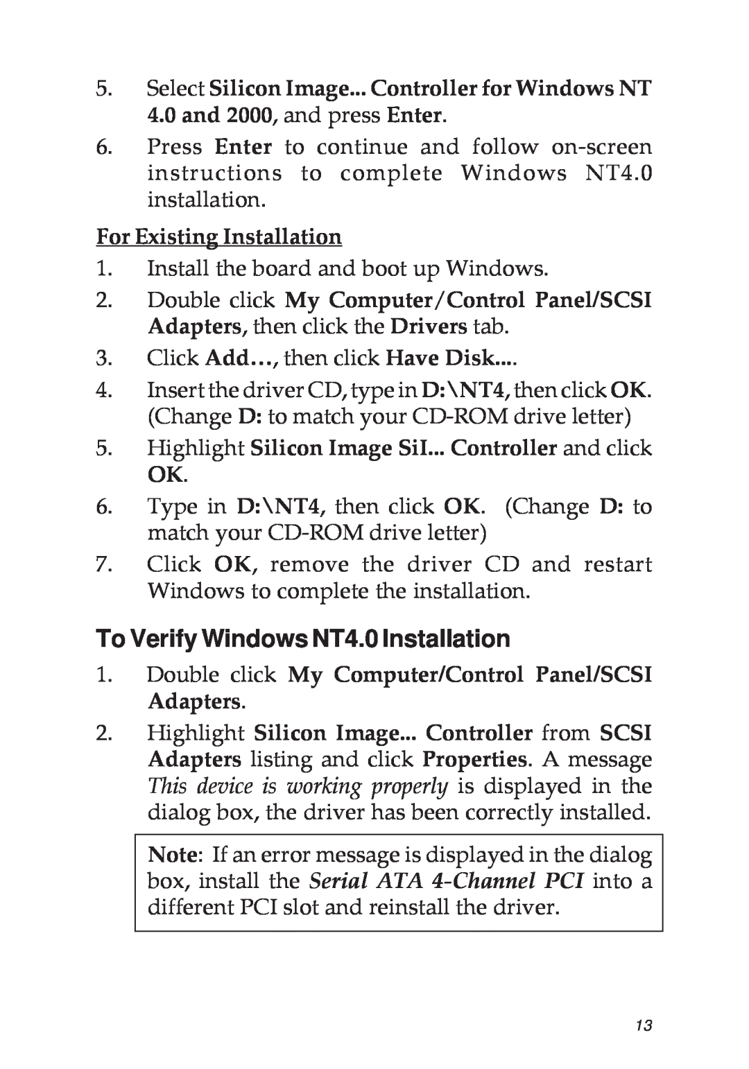 SIIG 04-0322C manual To Verify Windows NT4.0 Installation 