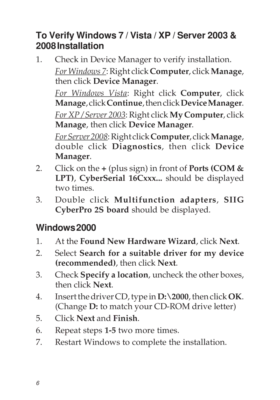 SIIG 04-0341D manual Windows2000 