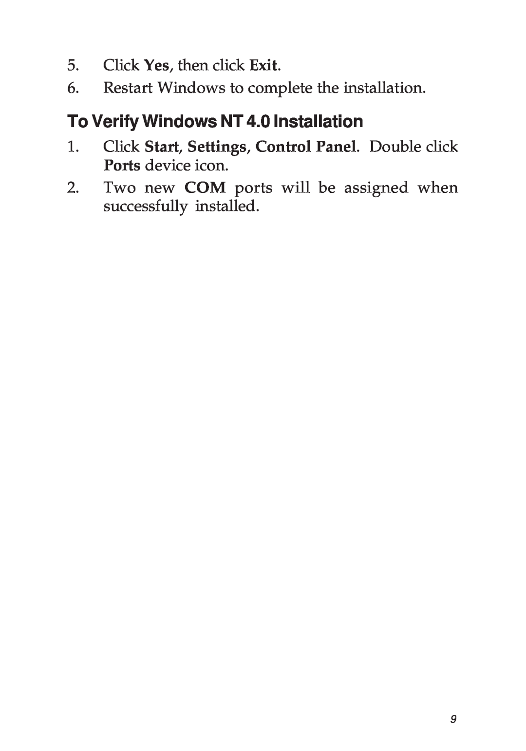 SIIG 04-0341D manual To Verify Windows NT 4.0 Installation 