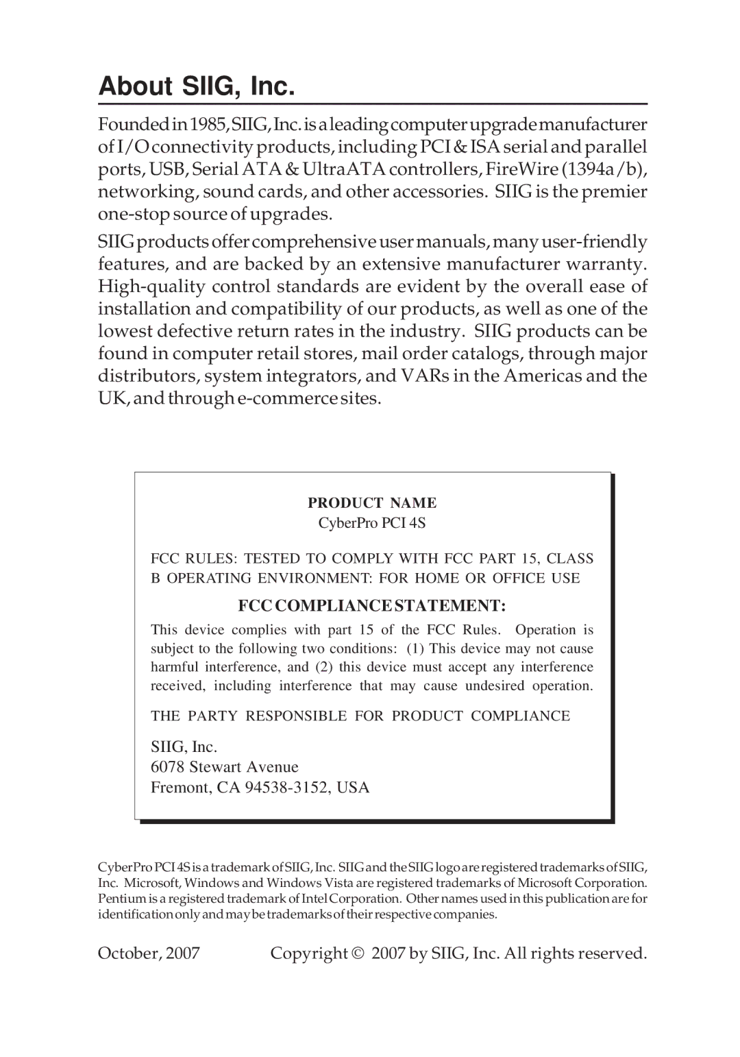 SIIG 04-0343C manual About SIIG, Inc, Product Name 