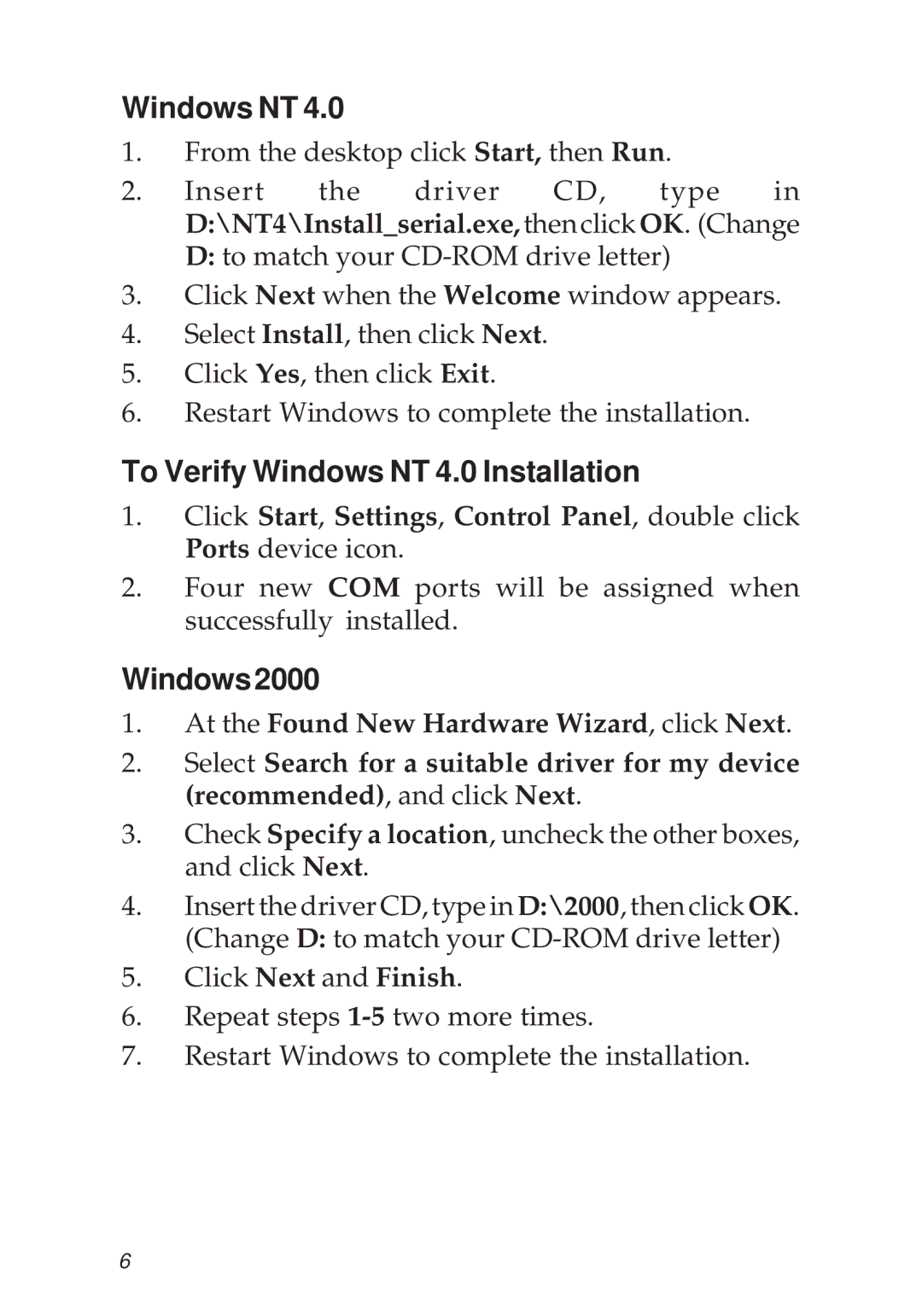 SIIG 04-0343C manual To Verify Windows NT 4.0 Installation, Windows2000 