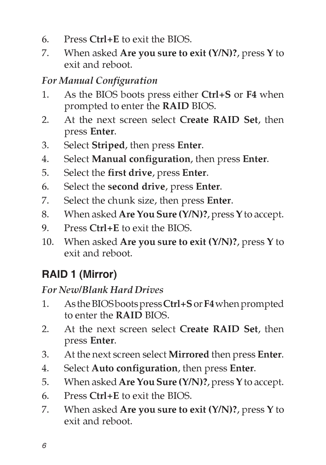 SIIG 04-0373C specifications RAID 1 Mirror, For Manual Configuration, Select Manual configuration, then press Enter 