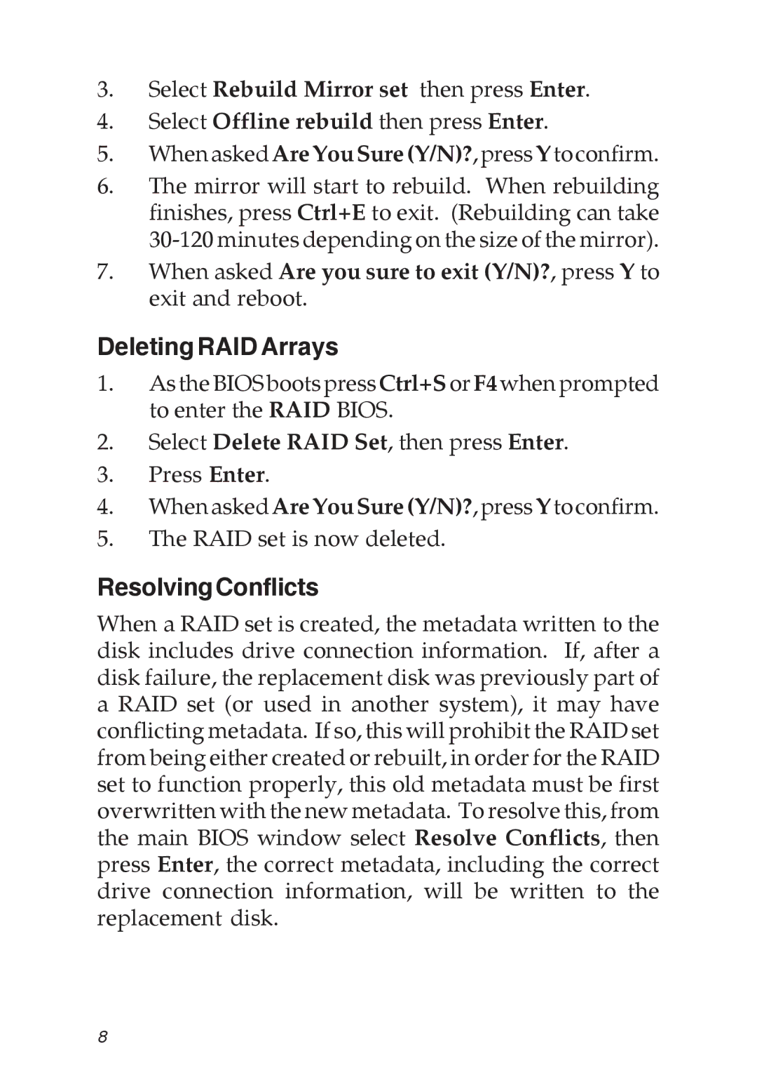 SIIG 04-0373C specifications Deleting RAID Arrays, ResolvingConflicts 