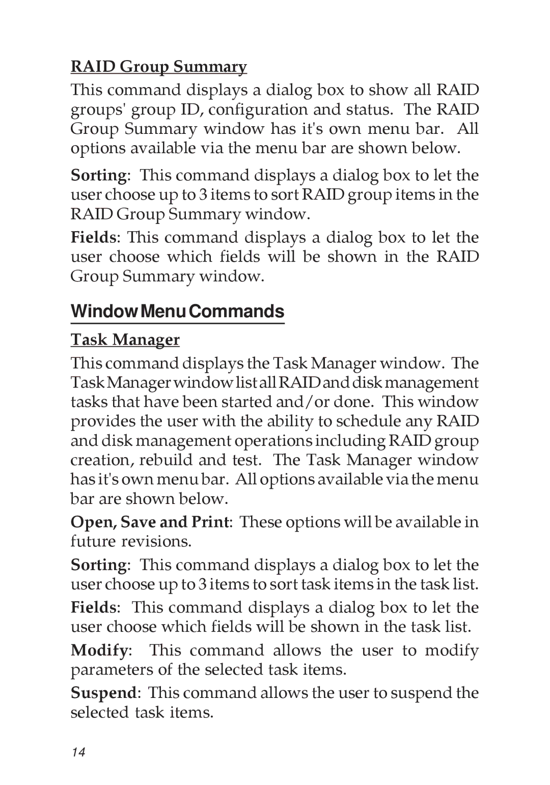 SIIG 04-0418A manual WindowMenuCommands, RAID Group Summary, Task Manager 