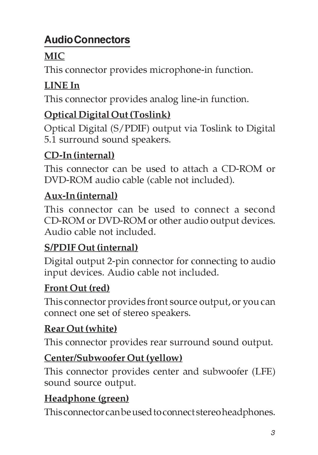 SIIG 04-0456A specifications AudioConnectors, Mic 