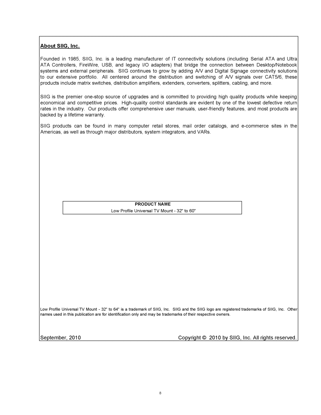 SIIG 04-0528C installation instructions About SIIG, Inc, Product Name 