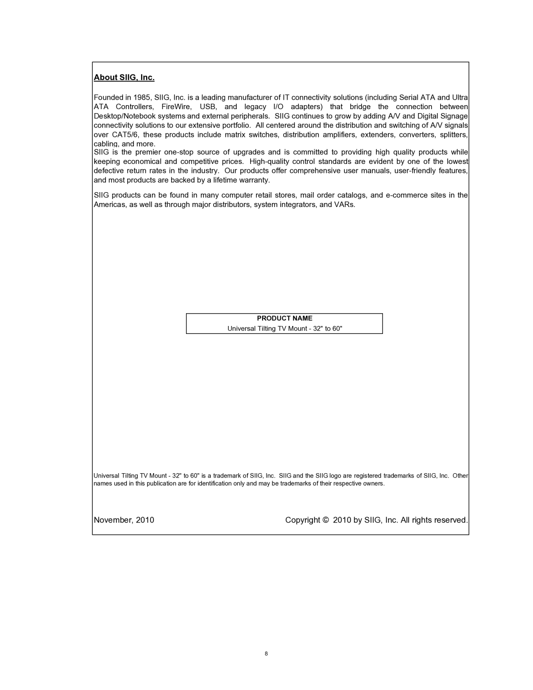 SIIG 04-0529D installation instructions About SIIG, Inc, Product Name 