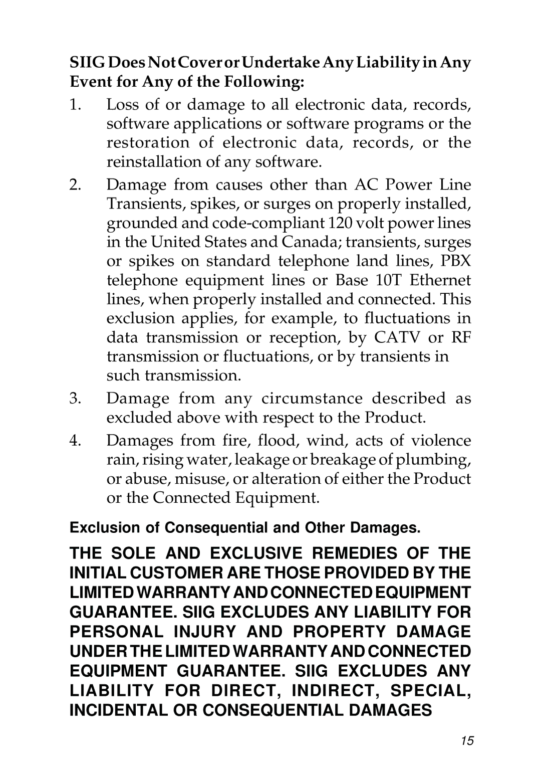 SIIG 04-0568A manual Exclusion of Consequential and Other Damages 