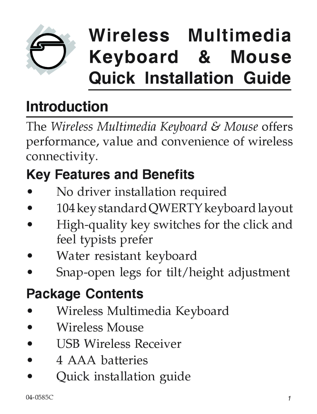 SIIG 04-0585C manual Introduction, Key Features and Benefits, Package Contents 