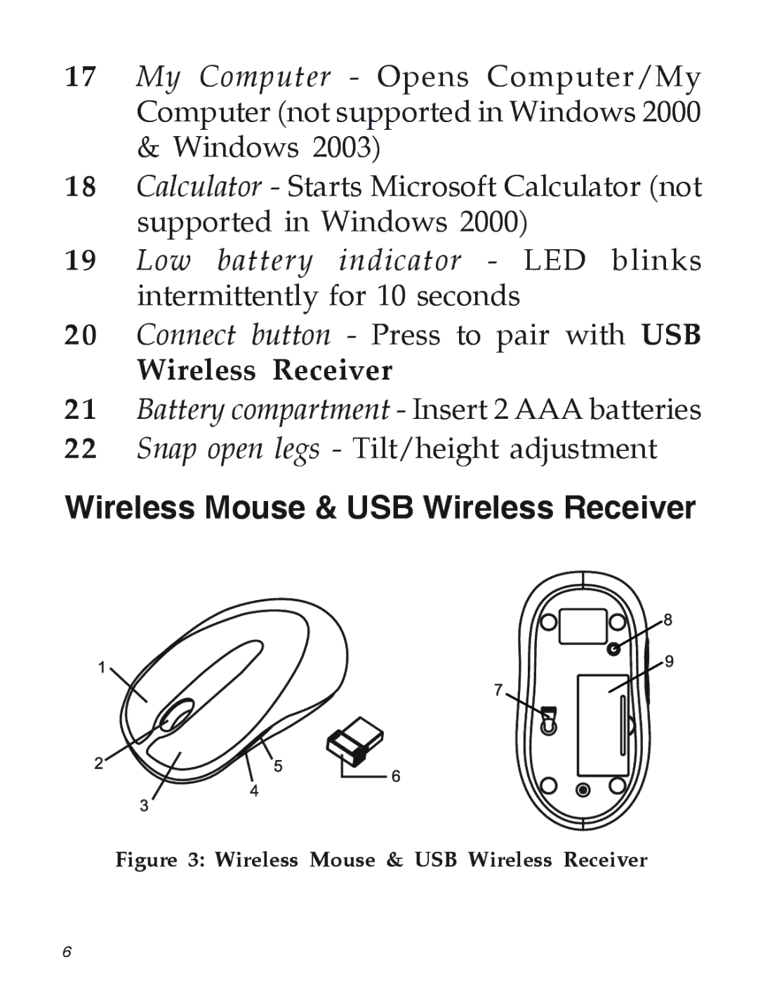 SIIG 04-0585C manual Wireless Mouse & USB Wireless Receiver 