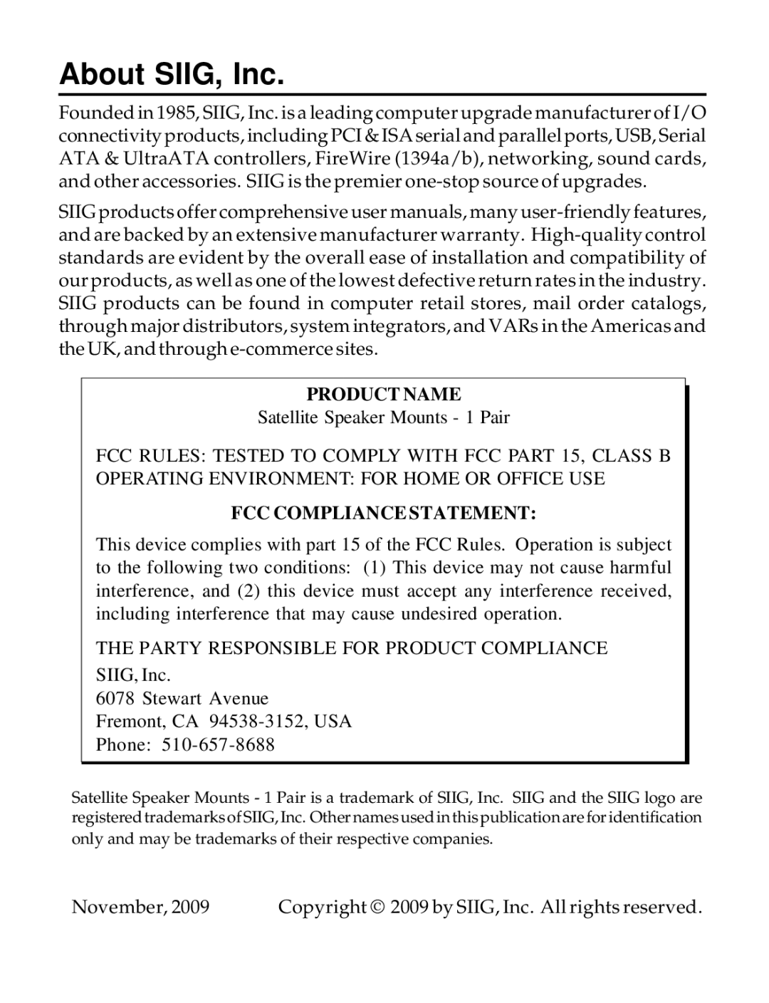 SIIG 04-0600A manual About SIIG, Inc 