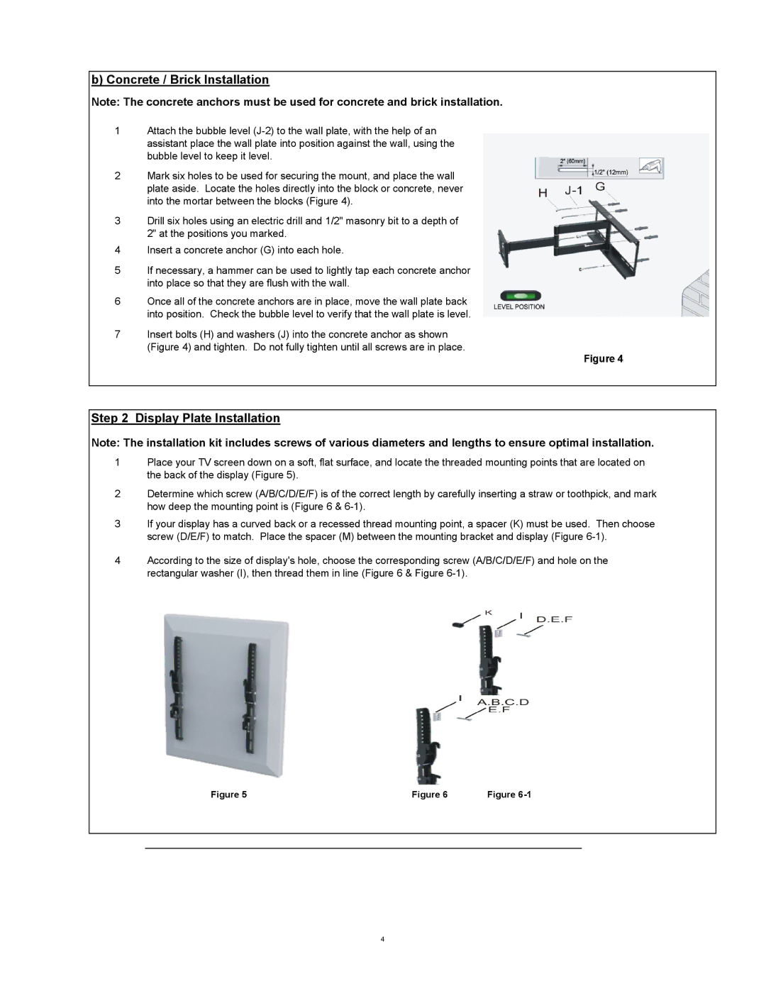 SIIG 04-0621B installation instructions Concrete / Brick Installation, Display Plate Installation 