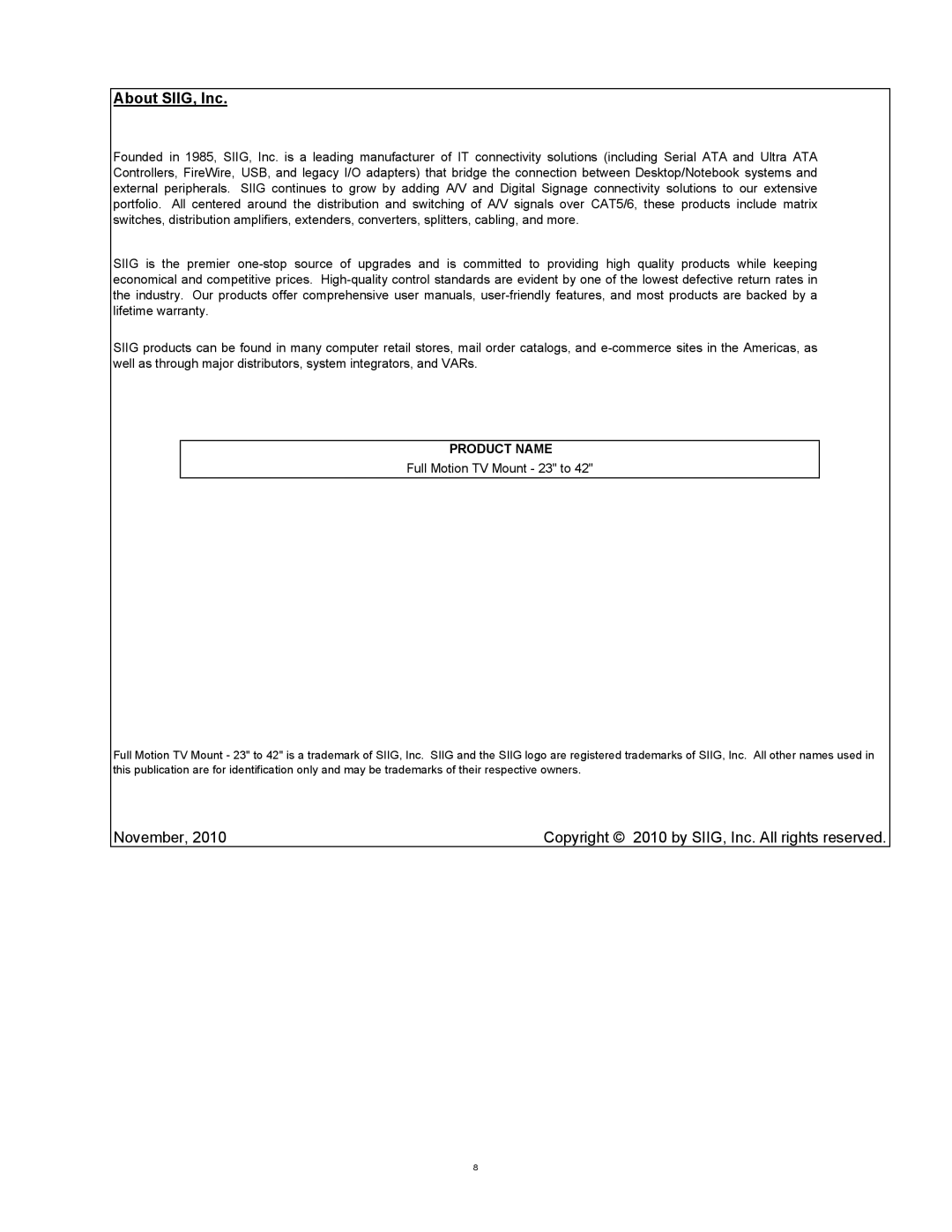 SIIG 04-0621B installation instructions About SIIG, Inc, Product Name 