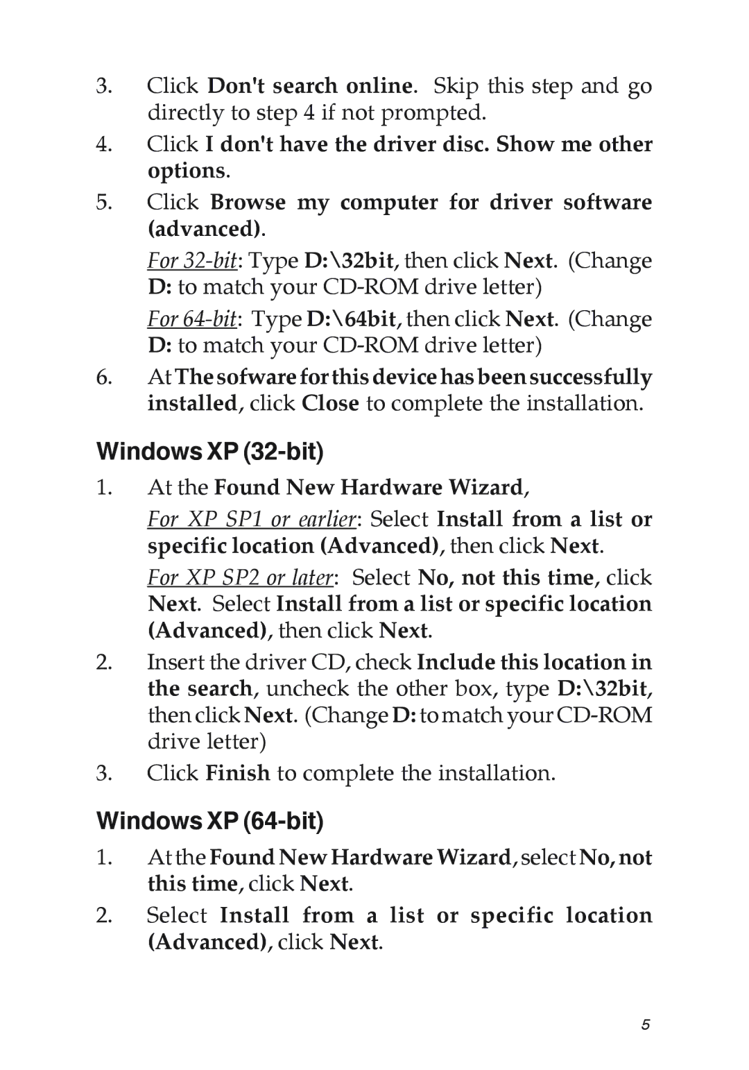 SIIG 04-0629A manual Windows XP 32-bit, Windows XP 64-bit 