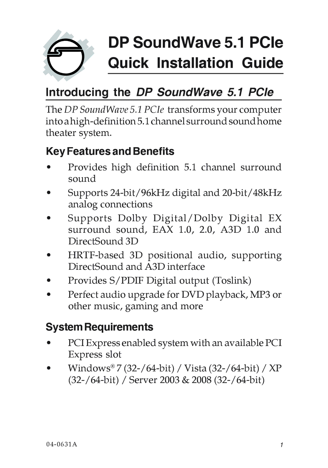 SIIG 04-0631A manual Key Features and Benefits, SystemRequirements 