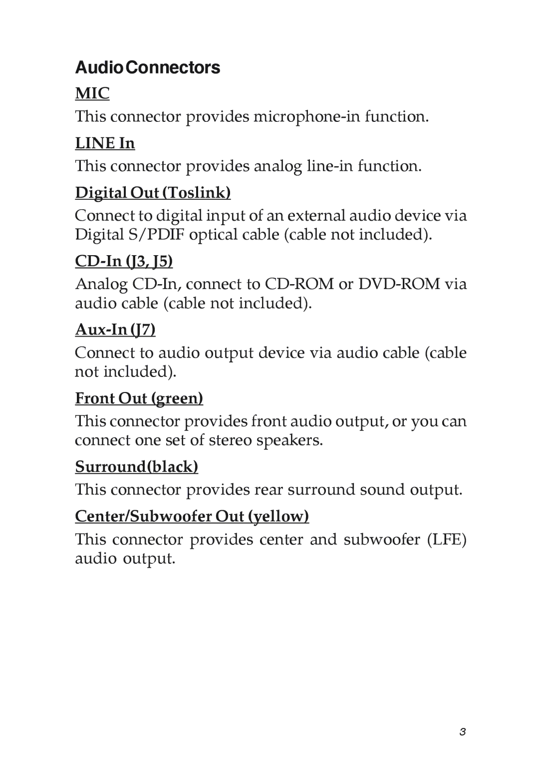 SIIG 04-0631A manual AudioConnectors 