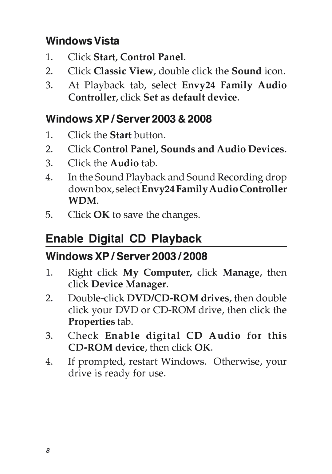 SIIG 04-0631A manual Enable Digital CD Playback, Windows Vista, Click Start, Control Panel 