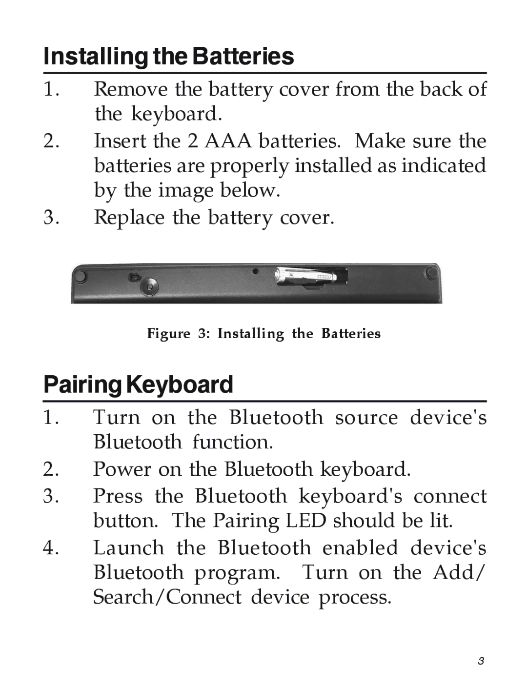 SIIG 04-0735A manual Installing the Batteries, PairingKeyboard 