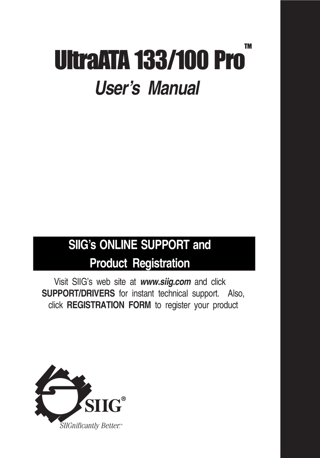 SIIG user manual UltraATA 133/100 Pro 