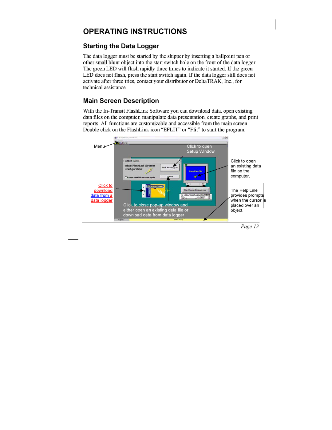 SIIG 101828 instruction manual Operating Instructions, Starting the Data Logger, Main Screen Description 