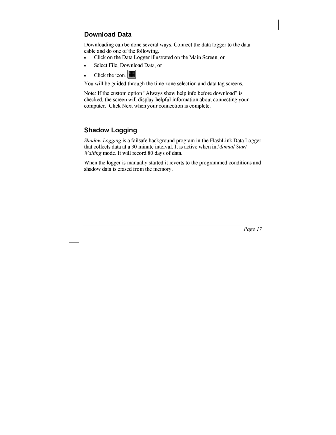 SIIG 101828 instruction manual Download Data, Shadow Logging 