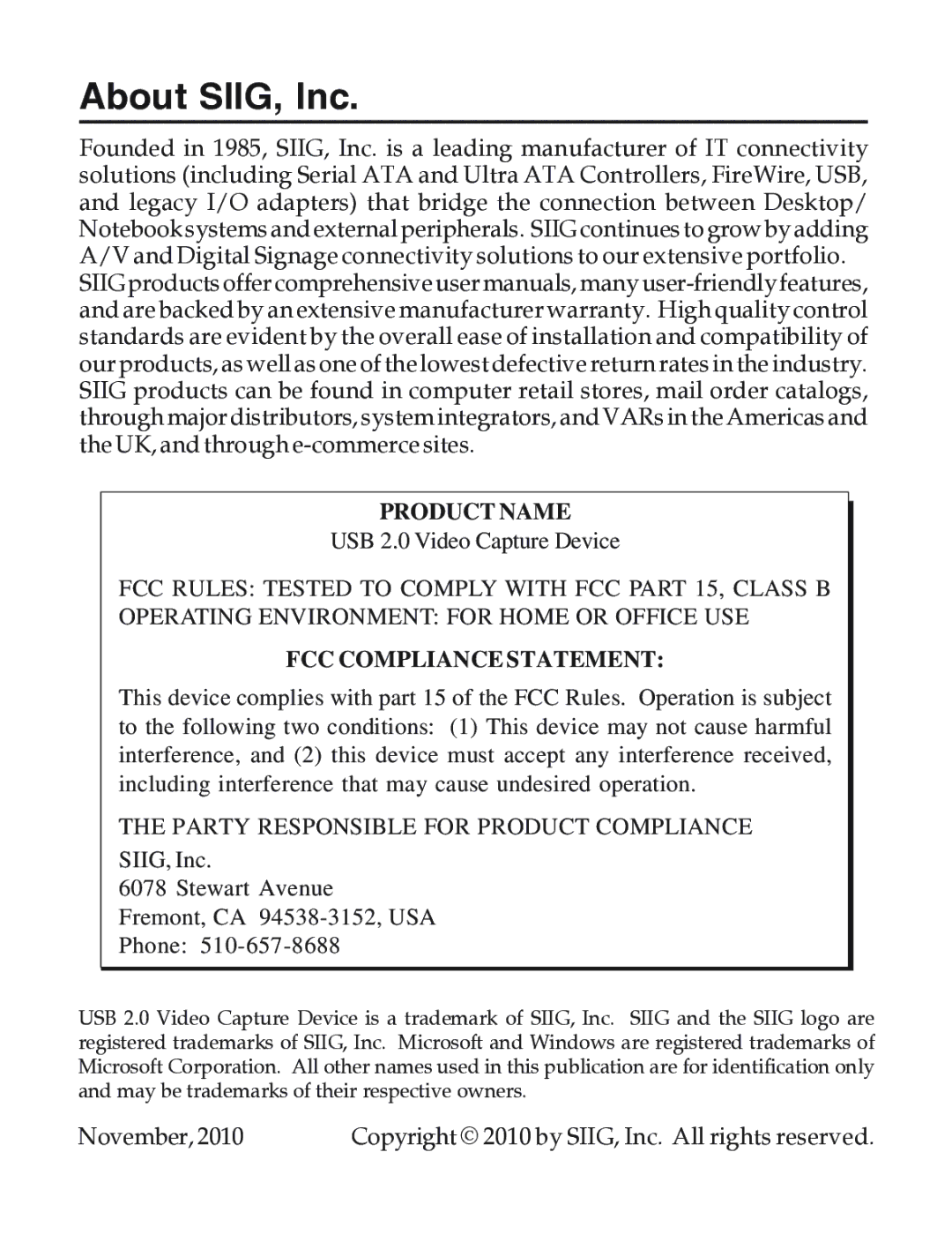 SIIG 104-0561C manual About SIIG, Inc 