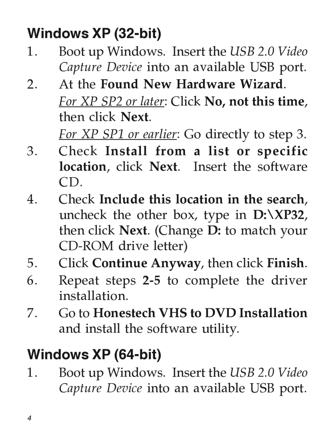 SIIG 104-0561C manual Windows XP 32-bit, Windows XP 64-bit 