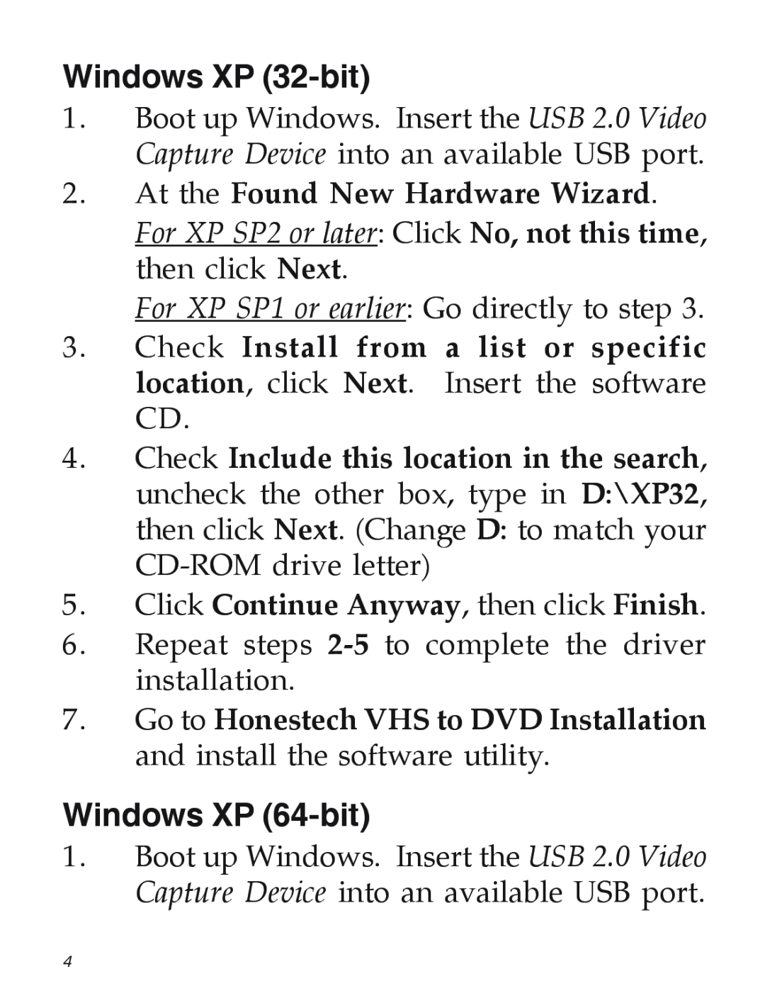 SIIG 104-0561C manual Windows XP 32-bit, Windows XP 64-bit 