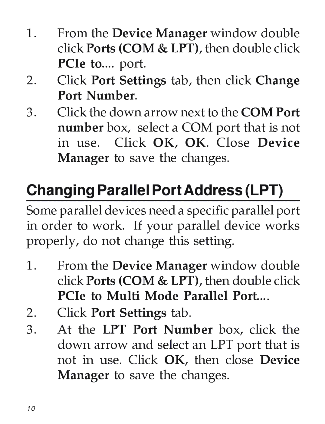 SIIG 2S1P manual Changing Parallel Port Address LPT, Click Port Settings tab 