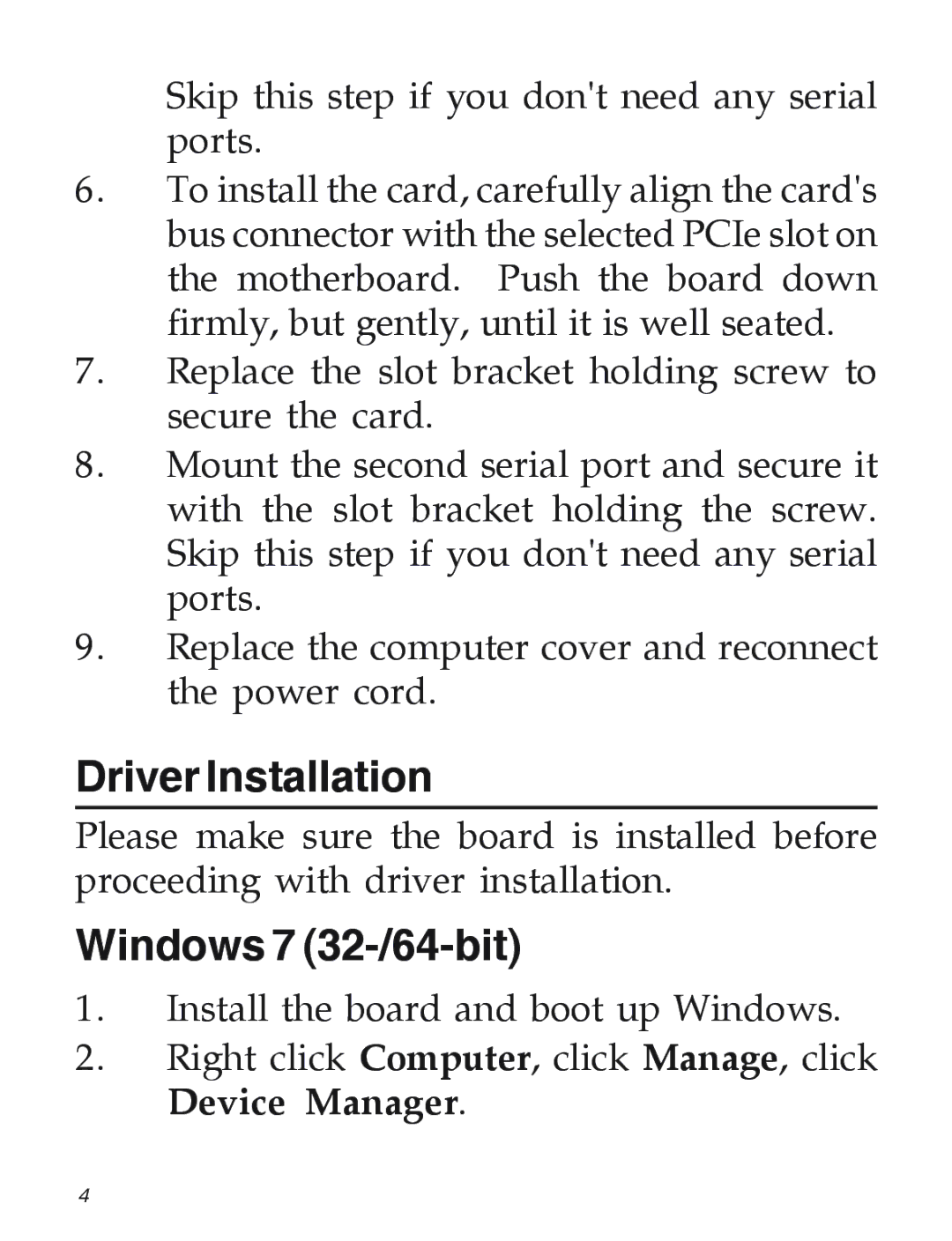 SIIG 2S1P manual Driver Installation, Windows 7 32-/64-bit 