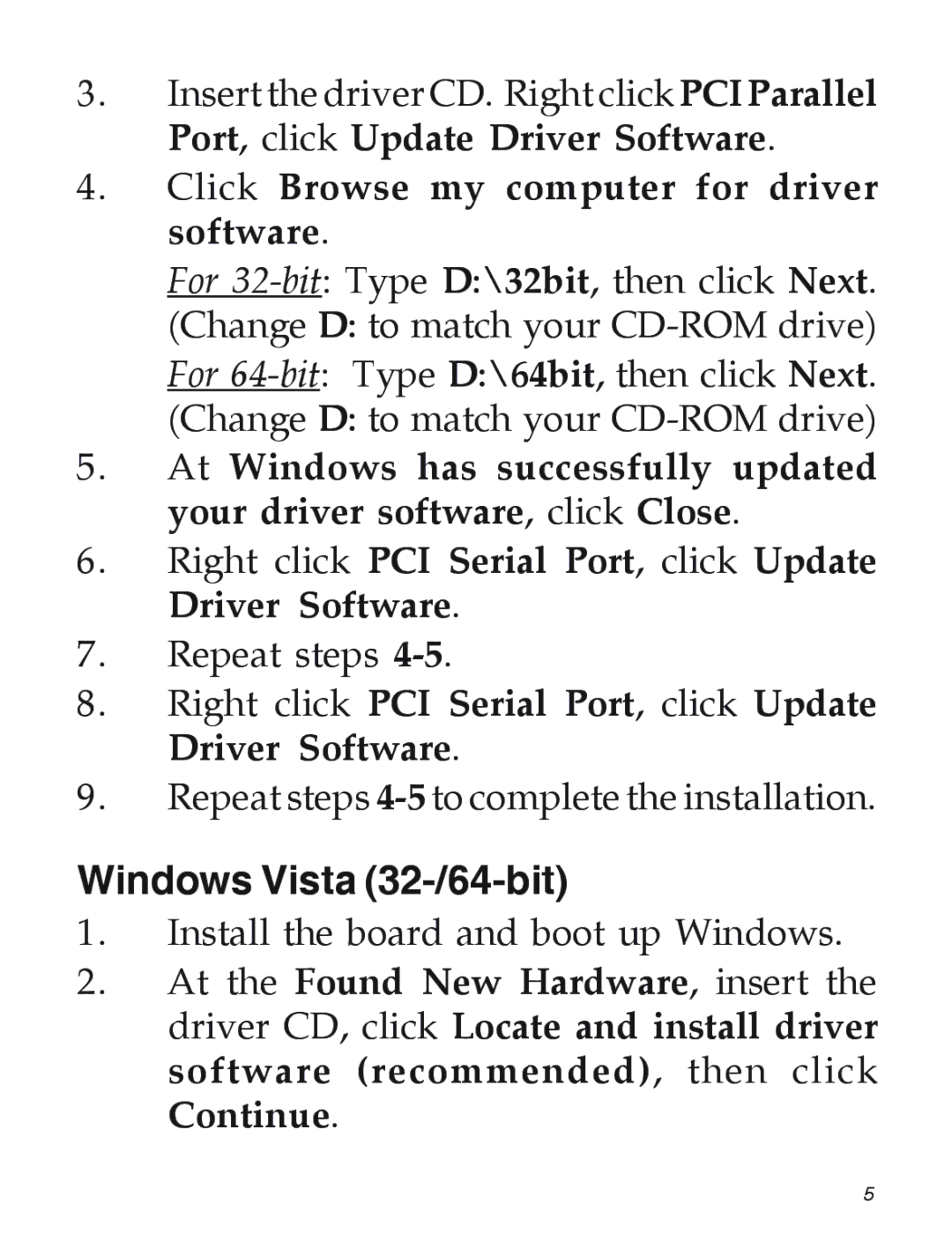 SIIG 2S1P manual Windows Vista 32-/64-bit, Click Browse my computer for driver software 