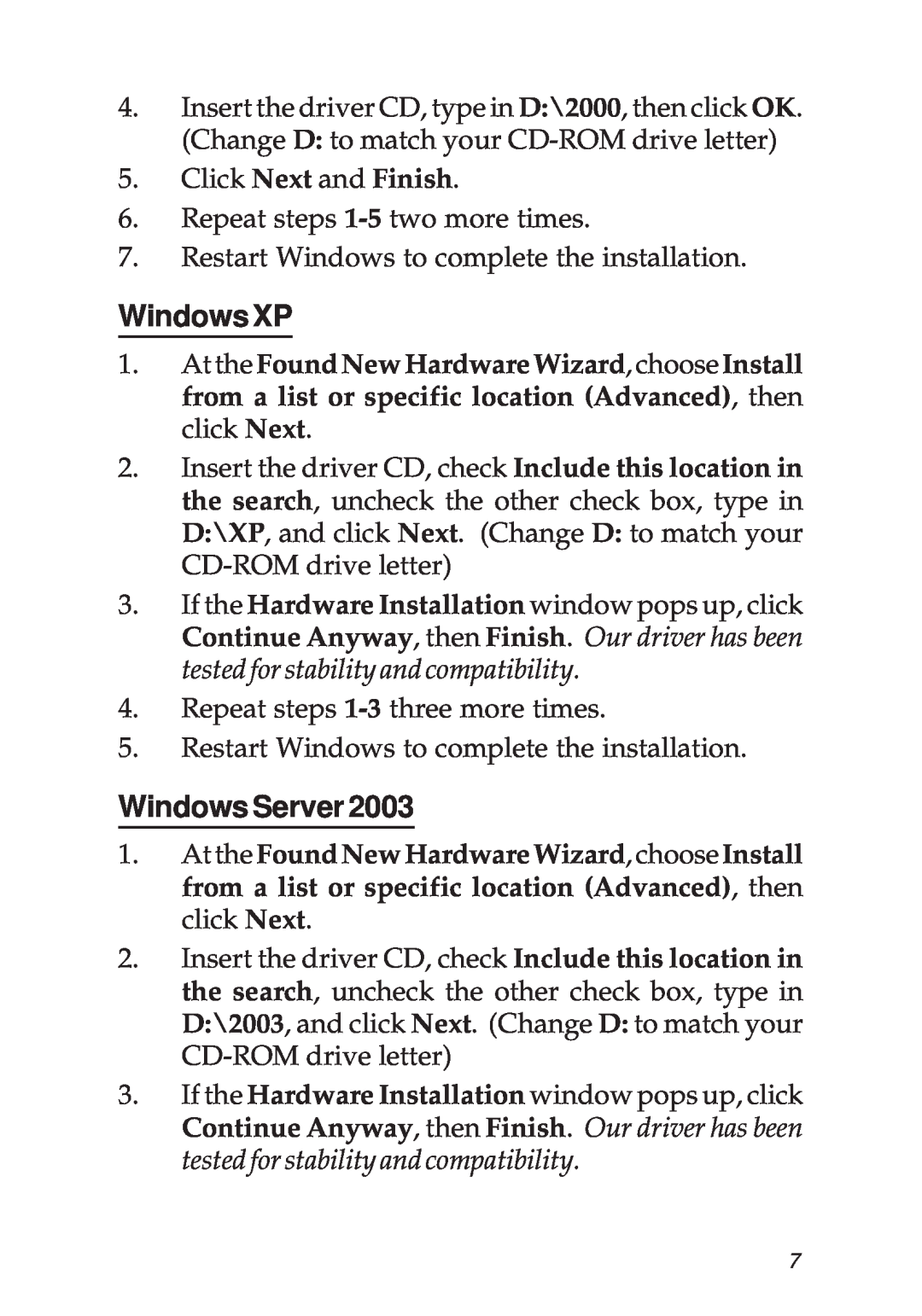 SIIG 2S1P manual Windows XP, Windows Server 