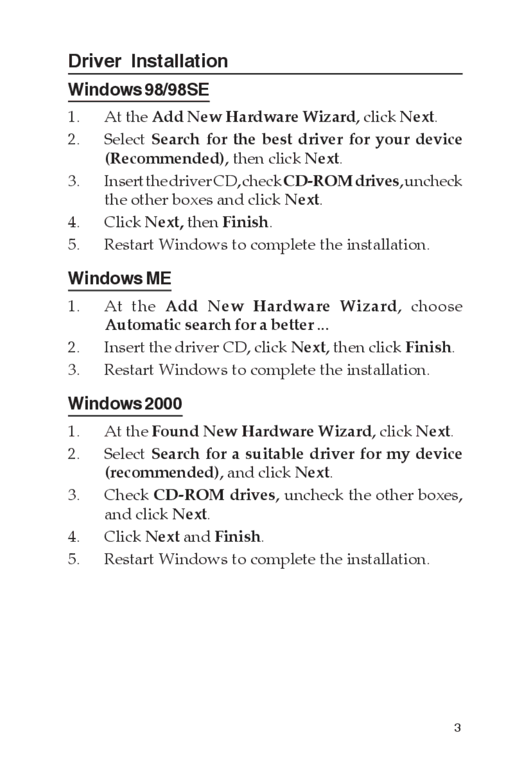 SIIG 4110, 4590 manual Driver Installation, Windows98/98SE, Windows ME, Windows2000 