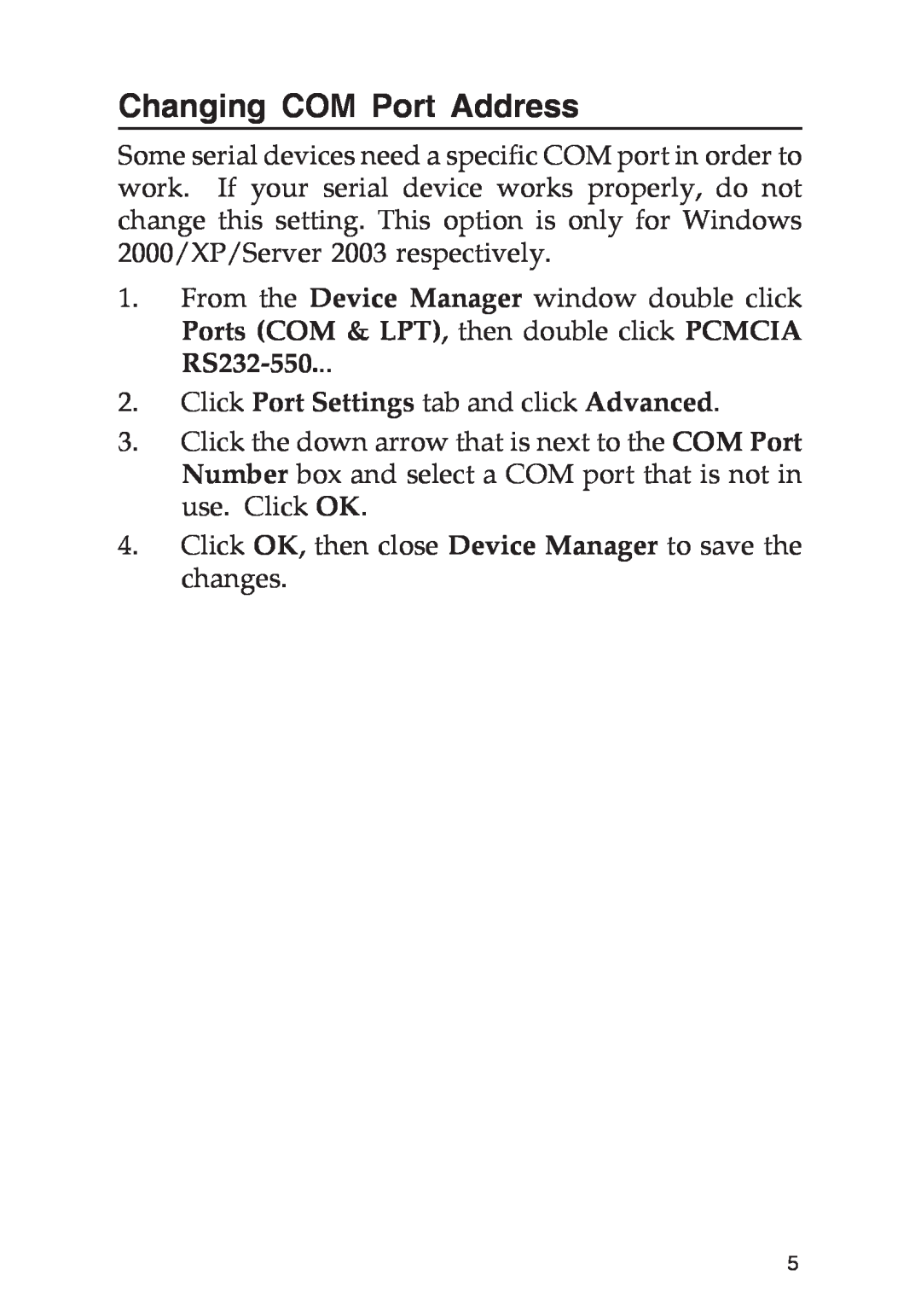 SIIG 4110, 4590 manual Changing COM Port Address, Click Port Settings tab and click Advanced 
