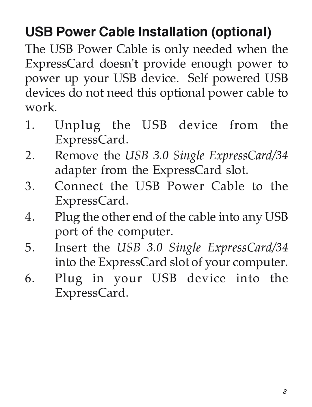 SIIG 5053, 5052 manual USB Power Cable Installation optional 