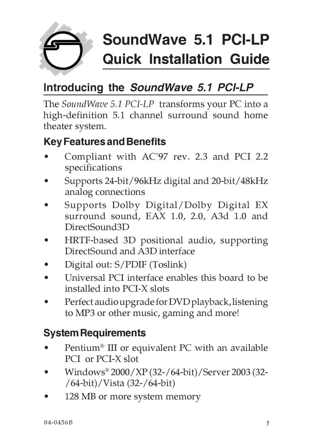 SIIG 5.1 specifications Key Features and Benefits, SystemRequirements 