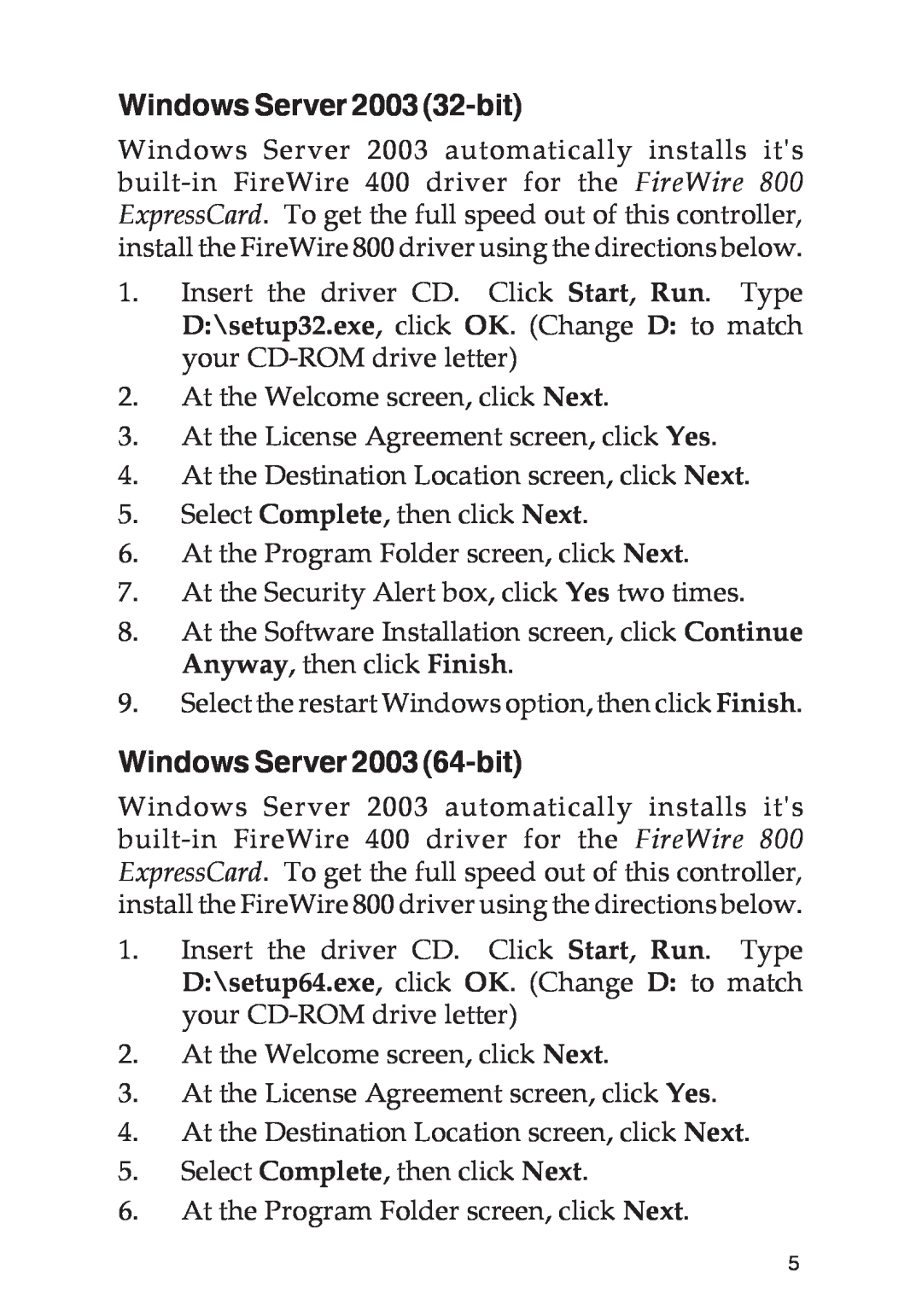 SIIG 700 manual Windows Server 2003 32-bit, Windows Server 2003 64-bit 