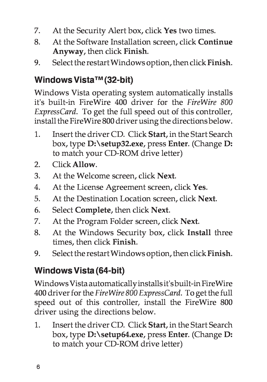 SIIG 700 manual Windows Vista 32-bit, Windows Vista 64-bit 