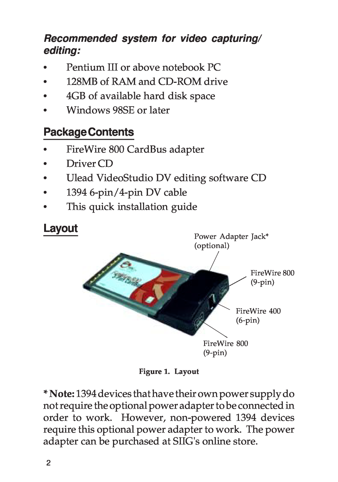 SIIG 700 manual PackageContents, Layout, Recommended system for video capturing/ editing 